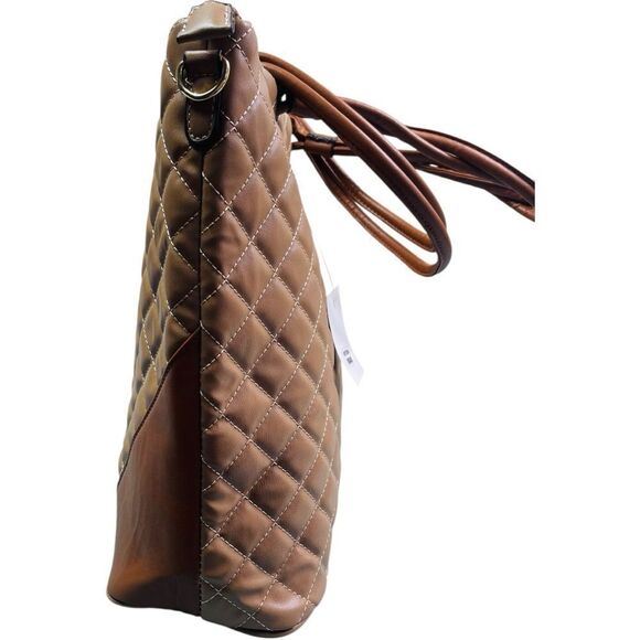 Fashion Designer Tan and Brown Quilted Large Tote Bag - Picture 6 of 11